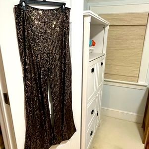 Black spandex gold sequin bell bottom pants